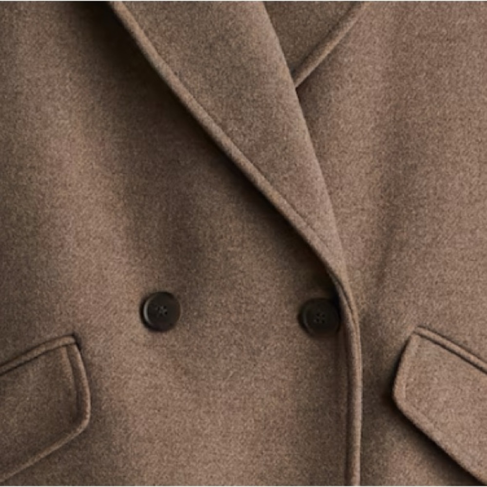 H&M Elegant Dark Beige Double Breasted Calf Length Wool Blend Coat Size XL, NWT - Picture 5 of 6
